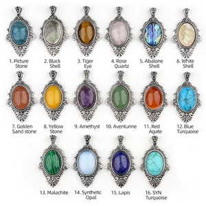 Pendentifs rétro en œil de tigre et cristal avec base en métal à fleurs creuses