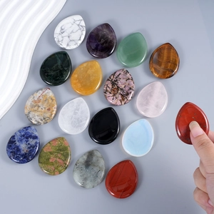 Natural Crystal Agate Worry Stone For Stress Relief Water Drop Shape Polished Palm Thumb Stone For Meditation Healing