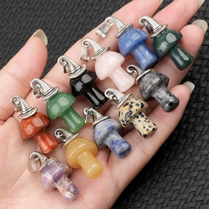 Collection of bohemian crystal mushroom pendants in various natural gemstones and silver clasps