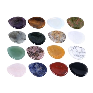 Bulk set of 16 teardrop-shaped natural crystal worry stones in diverse semi-precious gems