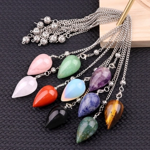 Natural Crystal Teardrop Dowsing Pendulum With Alloy Chain Reiki Healing Meditation Yoga Divination Tool Pendant Necklace