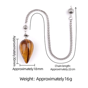 Tiger Eye teardrop crystal pendulum with silver chain for meditation yoga 30x18mm