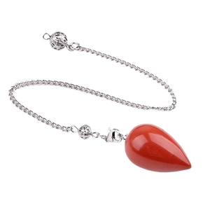 Deep red teardrop jasper crystal pendulum with silver chain for meditation and yoga