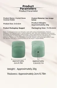 Macro view of green natural crystal incense holder with size specifications 2x2x2cm