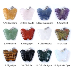 Hand-carved natural gemstone butterfly pendants set in various crystals and stones