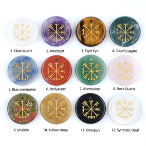 Set of 12 Viking Vegvisir round natural stone pendants in assorted crystal gemstones
