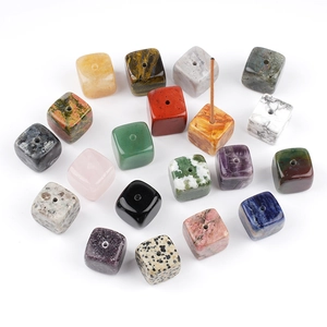 Natural crystal stone cube incense burners with center holes in diverse mineral materials