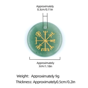 Green aventurine viking compass pendant with dimensions 3cm diameter and 0.5cm thickness