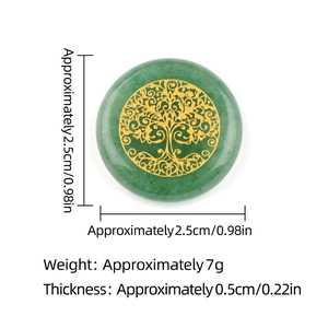 25mm Tree of Life engraved green aventurine crystal stone disc with size measurements