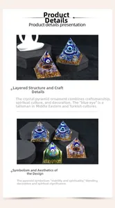 Macro detail of Evil Eye Orgone pyramid with amethyst, lapis lazuli and gold foil