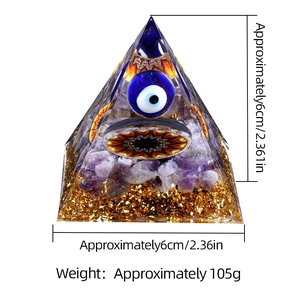 6cm Orgone Pyramid with Amethyst, Evil Eye, and Mandala Design for Spiritual Home Decor
