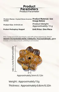Macro view of natural tiger eye stone lotus incense holder with dimensions and material specs