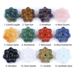 Natural crystal lotus flower incense holders set with 12 diverse gemstone materials