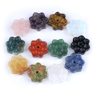 Natural crystal lotus incense burner base set with 12 varieties of carved gemstones