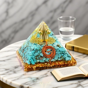 Orgone Pyramid Resin Healing Crystal Ornament With Natural Crushed Stone Copper Coil Gold Foil Energy Pyramid Desktop Decor