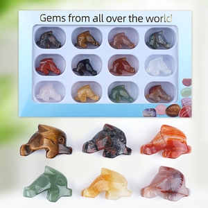 Natuurlijke Kristal Agaat Handgesneden Dolfijn Beeldjes Edelsteen Mini Dieren Sculpturen Gepolijste Steen Ornamenten Voor Huis Kantoor Bureau Decoratie