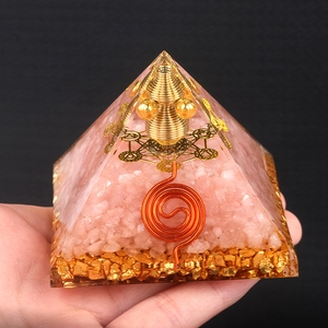 6.5cm Orgone Energy Pyramid with rose quartz crystals and Metatron's Cube geometry