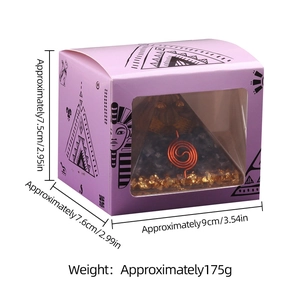 6.5cm Orgone Pyramid with natural black stones and metal coil in a decorative gift box