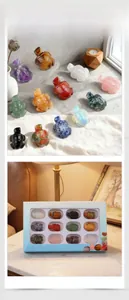 Detailed gift box set with 12 handcrafted natural stone turtle figurines in various gems