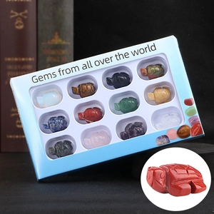 12pcs Natural Stone Carved Turtle Set Mini Gemstone Crystal Tortoise Ornaments For Home Decor Meditation Collection Gift