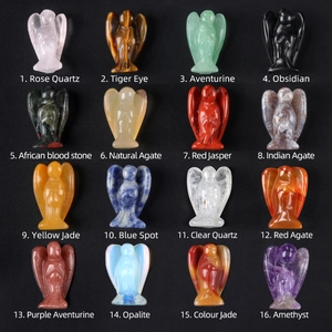 Set of 12 mini natural crystal angel figurines in various gemstones for home decor