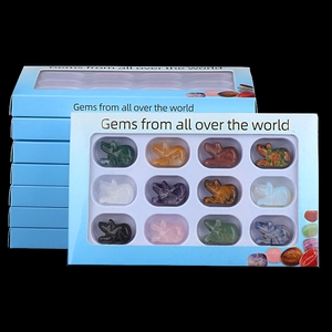 Natural crystal animal gemstone carving set in blue gift box with transparent window