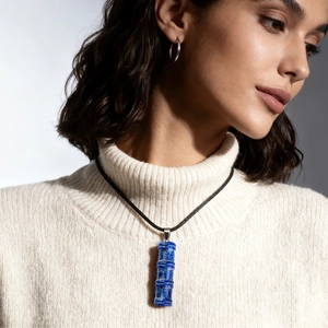 Vintage Natural Stone Bamboo Shape Pendant Necklace For Women Men Carved Polished Quartz Agate Bamboo Joint Charm Cord Necklace