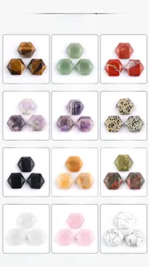 Detailed grid showing twelve types of hexagonal natural crystal and gemstone specimens