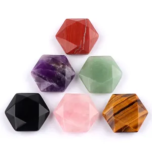 Natural Crystal Stone Hexagram Faceted Star Of David Healing Pendant Amethyst Obsidian Rose Quartz Healing Stone Ornament