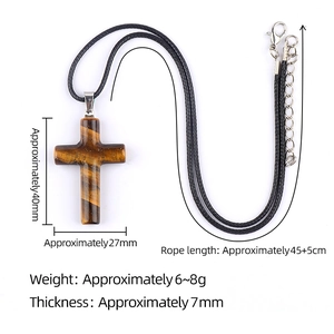 Tigerauge Kristall Kreuz Anhänger Halskette mit schwarzer Kordel und 40mm Maßen