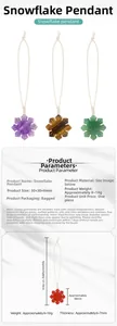 Carved snowflake pendant made of natural tiger eye stone and crystal with woven rope