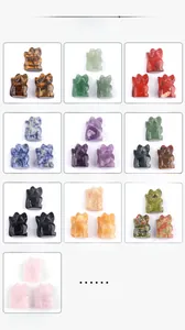 Grid view of various 1-inch hand-carved gemstone cat figurines in multiple natural stones