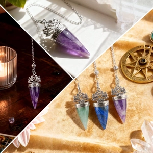 Natural Crystal Stone Pendulum Lotus Om Symbol Cone Dowsing Healing Meditation Yoga Stone Pendant Jewelry For Women Men