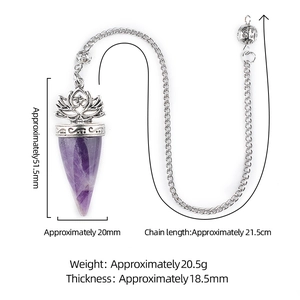 Natural amethyst crystal pendulum with silver lotus flower cap for meditation yoga