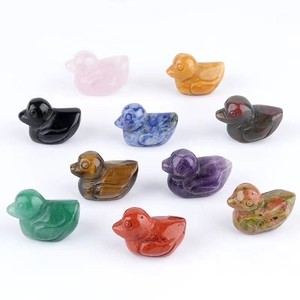 Set of mini hand-carved natural crystal duck figurines in various colorful gemstones