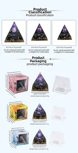 Detailed size chart for handmade Orgone crystal pyramids with weights and dimensions