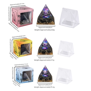 Set of three handmade Orgone energy pyramids with amethyst spheres and gold foil flakes
