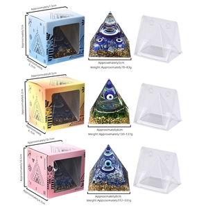 Evil eye orgone pyramid set with lapis lazuli and metal coils in three sizes