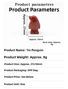 Detailed product dimensions for the 1-inch Red Jasper hand-carved penguin stone figurine