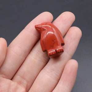 Miniature red jasper penguin carving, polished natural stone gemstone figurine for decor