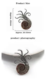 Detailansicht der Vintage-Oktopus-Brosche mit Maßen und realistischer Textur am Rand