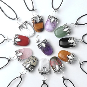 Vintage Legering Maan Zon Ster Ingelegde Natuursteen Hanger Halsketting Rozenkwarts Amethist Boheemse Sieraden Cadeau Vrouwen