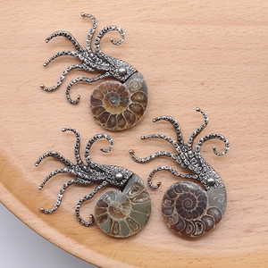 Vintage Antiksilber Oktopus Brosche Anhänger Zwei-Wege Natürlich Ammolit Nautilus Fossil Meeresbewohner Statement Schmuck Für Damen