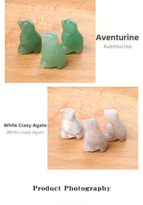 Detail of hand-carved bird figurines in green aventurine and white crazy lace agate stone
