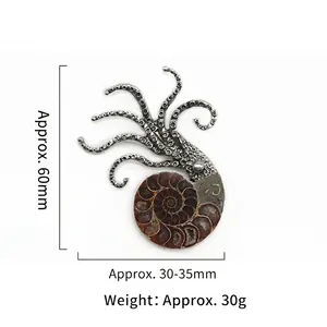 Vintage Oktopus Ammonit Fossil Brosche und Anhänger mit antikem Silber-Finish
