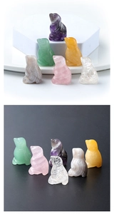 Macro detail of six hand-carved gemstone bird figurines in various natural minerals