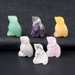 Mini natural gemstone bird figurines set including amethyst aventurine and quartz