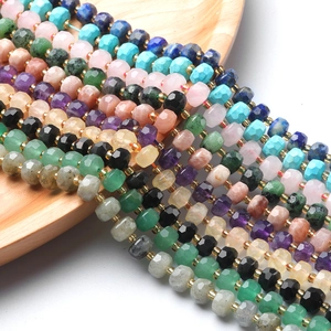 Faceted natural gemstone rondelle beads in various colors for DIY jewelry making