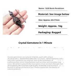 Detailed size specifications for resin pendulum pendant with metal spiral and crushed stones