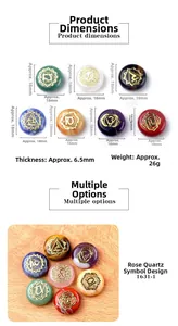 Macro view of 7 chakra healing crystals with gold engraved reiki symbols on round stones